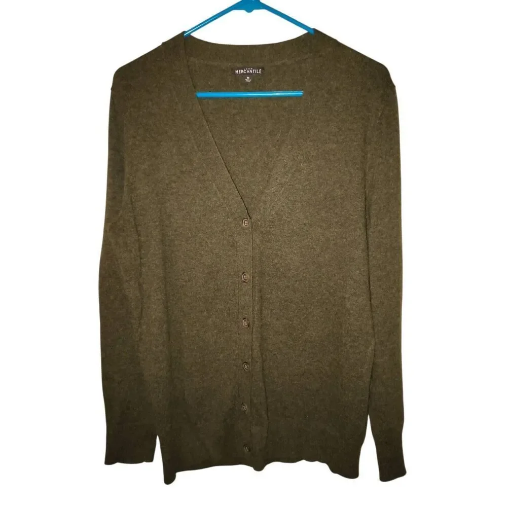 J.Crew Mercantile V-neck boyfriend-style cardigan green yellow button-down front